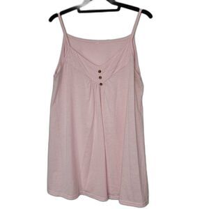 Women's Pink Tank Top Brown Buttons V Neck XL